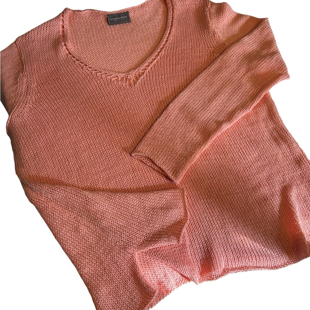 Wooden Ships Lightweight V Neck Knit Sweater Blush Coral Slouchy S M - Picture 10 of 10